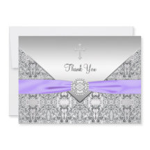 Carte de remerciement chrétien élégant Croix Viole