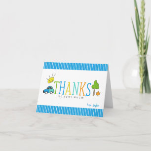Remerciements Carte de remerciement colorée Doodles Voiture
