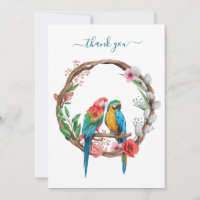 Carte de remerciement colorée florale oiseaux perr