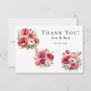 Remerciements Carte de remerciement coquelicot rose et rouge ave