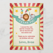 Carte de remerciement d'anniversaire cirque Carnav