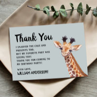 Carte de remerciement d'anniversaire de girafe mig