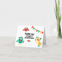 Carte de remerciement d'anniversaire de monstre mi
