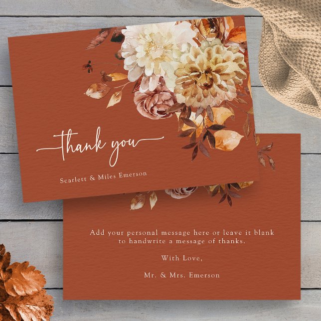 Remerciements Carte de remerciement d'automne en terre cuite (Rustic Terracotta Watercolor Autumn Floral Thank You Card by Painted Paperie
)