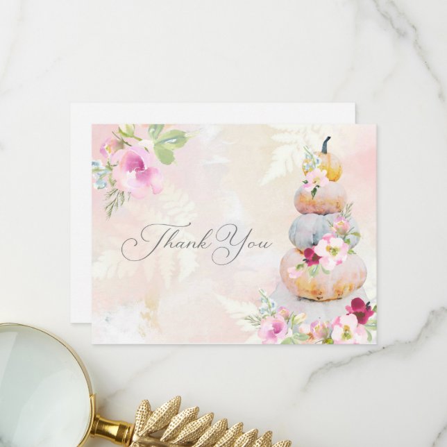 Remerciements Carte de remerciement de Baby Shower automnal aqua (Devant/Arrière en situation)