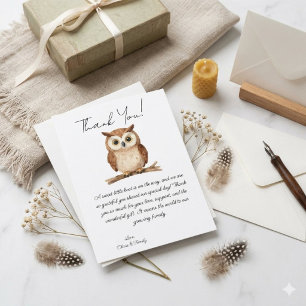 Remerciements Carte de remerciement de Baby Shower Boho Owl Wood