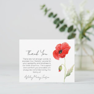 Remerciements Carte de remerciement de funérailles de coquelicot