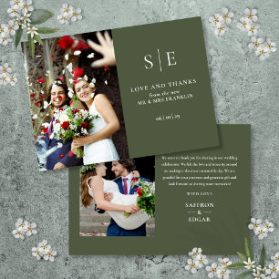 Remerciements Carte de remerciement de mariage 2 photos vert oli