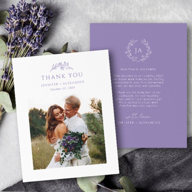 Remerciements Carte de remerciement de mariage au monogramme lav (Créateur téléchargé)