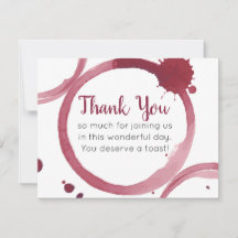 Carte de remerciement de mariage aux taches de vin