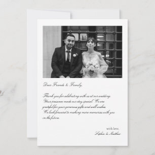 Remerciements Carte de remerciement de mariage avec photo élégan