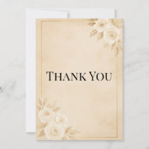 Carte de remerciement de mariage beige et or de lu