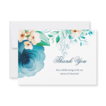 Carte de remerciement de mariage bleu Azure Bloom