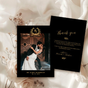 Remerciements Carte de remerciement de mariage botanique noir or