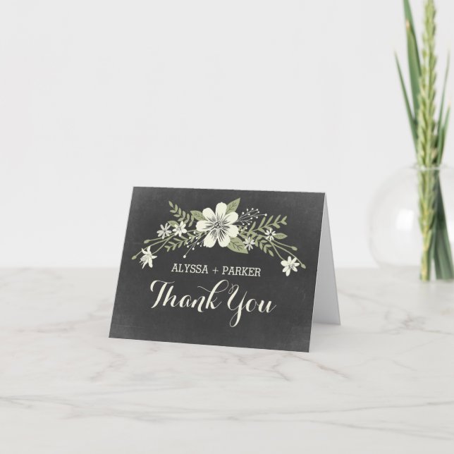 Remerciements Carte de remerciement de mariage Chalkboard Blooms (Devant)