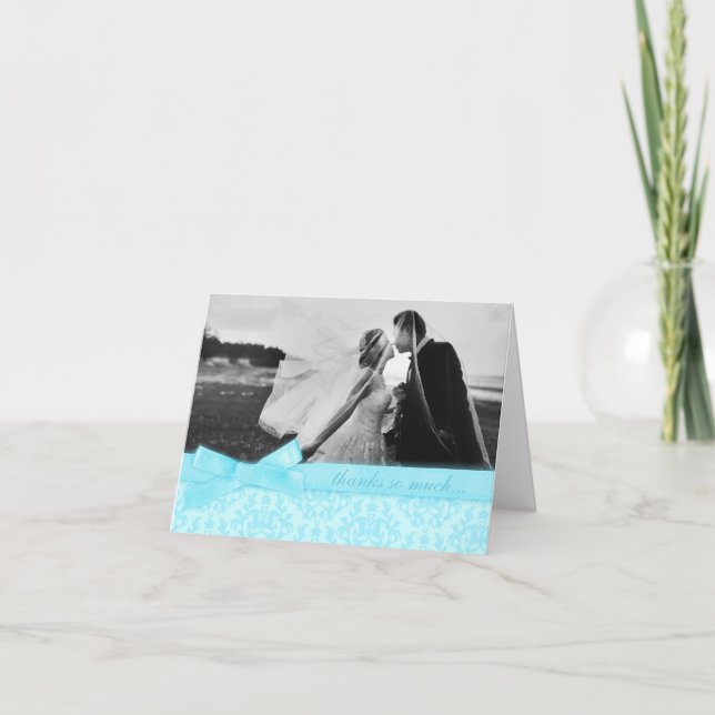 Remerciements Carte de remerciement de mariage damassé bleu pâle (Devant)