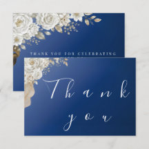 Carte de remerciement de mariage élégante bleu mar