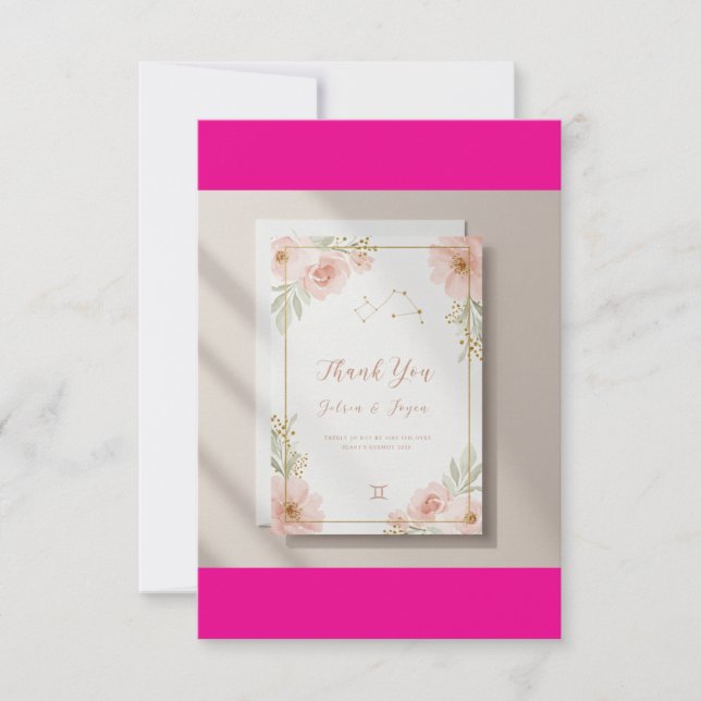 Remerciements Carte de remerciement de mariage élégante Gémeaux (Devant)