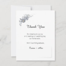 Carte de remerciement de mariage élégante grise fl
