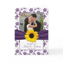 Carte de remerciement de mariage en damas violet t