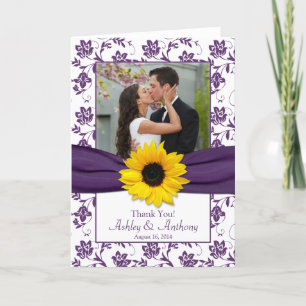 Remerciements Carte de remerciement de mariage en damas violet t