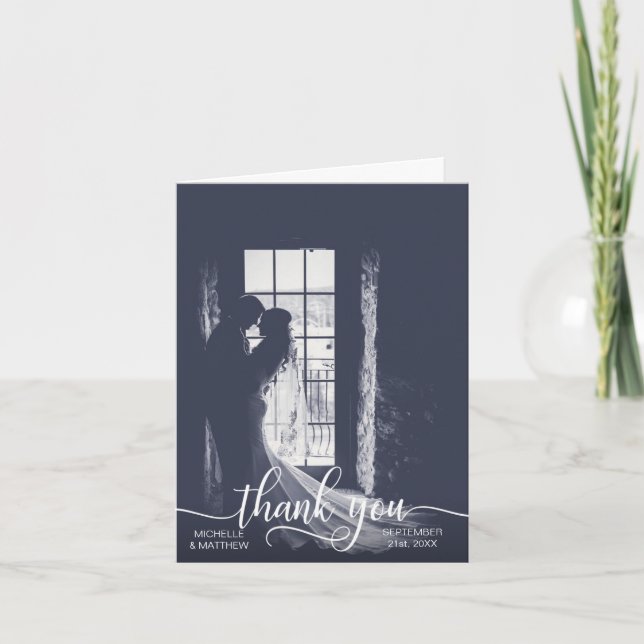 Remerciements Carte de remerciement de mariage en écriture éléga (Devant)