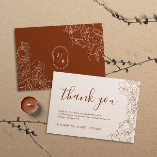 Remerciements Carte de remerciement de mariage en terre cuite Bo