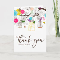 Carte de remerciement de mariage floral avec cages