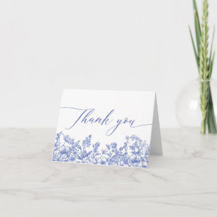 Remerciements Carte de remerciement de mariage floral bleu vinta