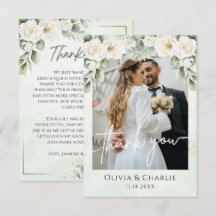 Carte de remerciement de mariage florale avec phot