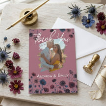 Carte de remerciement de mariage florale violette 