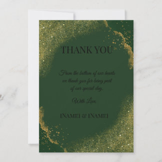 Remerciements Carte de remerciement de mariage Green & Gold Spar