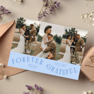 Remerciements Carte de remerciement de mariage multi-photo bleu