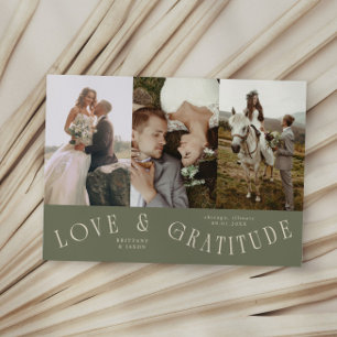 Remerciements Carte de remerciement de mariage multi-photos Vert