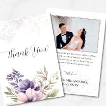 Carte de remerciement de mariage photo florale lav
