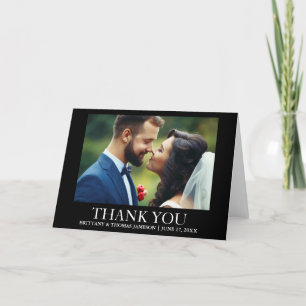 Remerciements Carte de remerciement de mariage photo pliée noir 