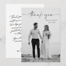 Carte de remerciement de mariage photo simple mode