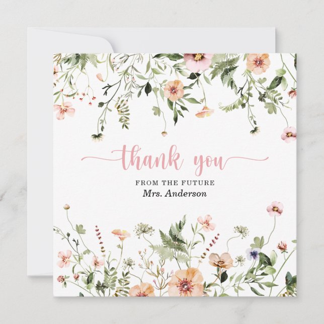 Remerciements Carte de remerciement de mariage rose fleur sauvag (Devant)