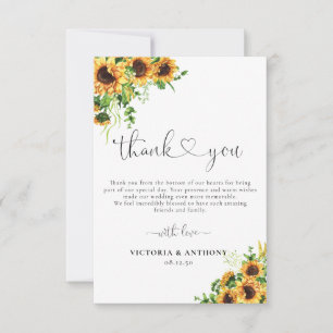 Remerciements Carte de remerciement de mariage Tournesol