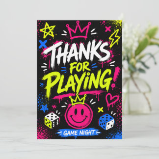 Remerciements Carte de remerciement de soirée de jeu graffiti né