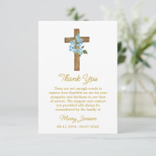 Remerciements Carte de remerciement de sympathie Croix Forget me