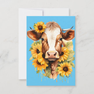 Remerciements Carte de remerciement de vache tournesol