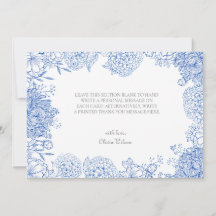 Carte de remerciement dessin graphique fleurs bleu