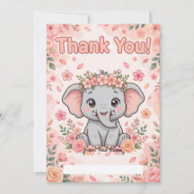 Carte de remerciement Douce Éléphant Bébé