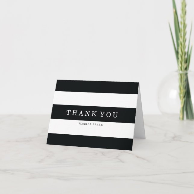 Remerciements Carte de remerciement élégante à rayures noires (Devant)