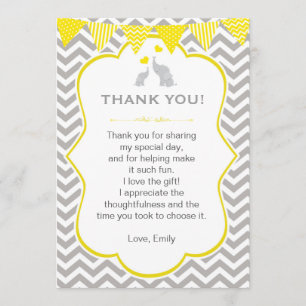 Remerciements Carte de remerciement éléphant motif Chevron gris 