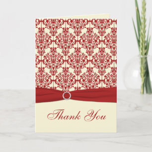 Remerciements Carte de remerciement en damas crème et rouge