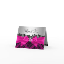 Carte de remerciement en dentelle damassée rose vi