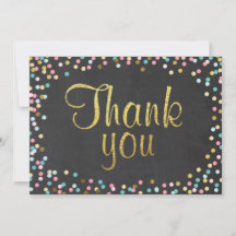 Carte de remerciement en paillettes dorées Confett