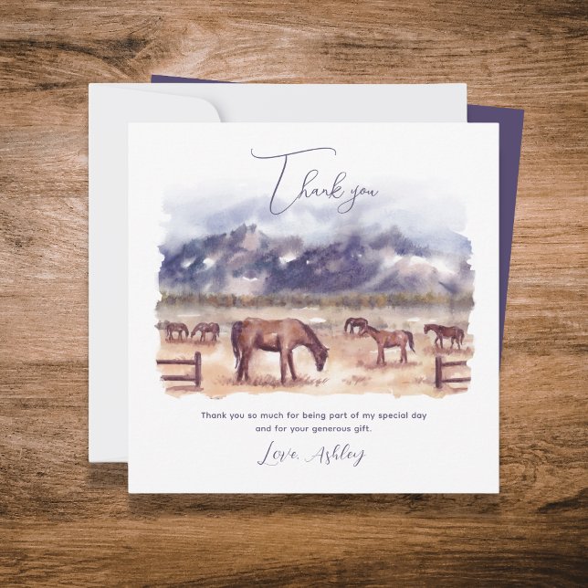 Remerciements Carte de remerciement étape paysage chevaux (Horses Landscape Milestone Flat Thank You Card)